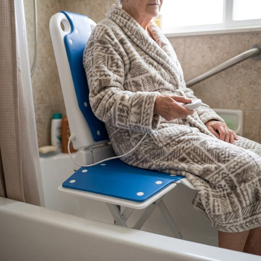 Electric Bathtub Lift Chair with Remote Control - in use