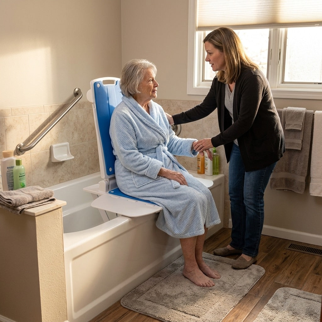 Electric Floor Lift for Bath and Shower Transfers - at home