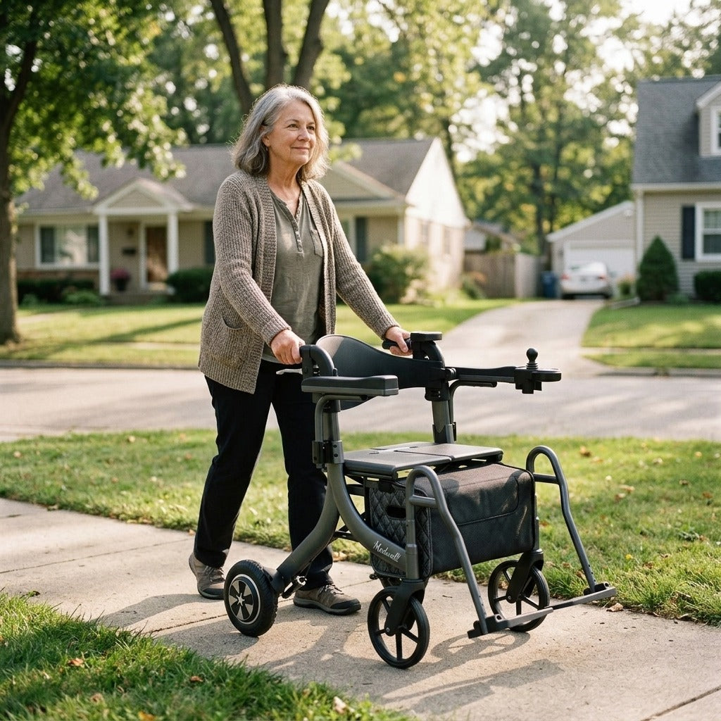 Electric Foldable Rollator Walker with Seat - in everyday life