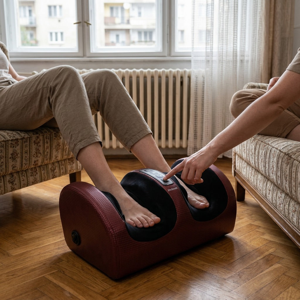 Elektromos talpmasszírozó fűtött görgőkkel - használat közben