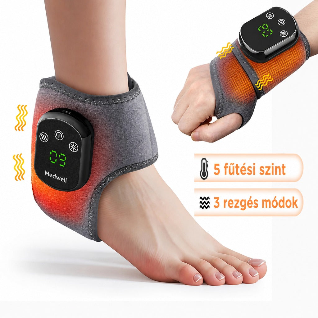 Melegítő és rezgő terápiás pánt bokára és kézfejre digitális kijelzővel.