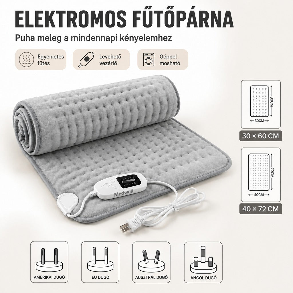 Elektromos melegítő alátét időzítővel és automatikus kikapcsolással