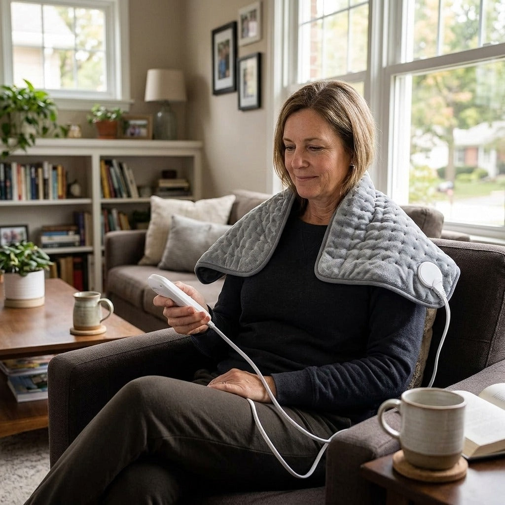 Electric Heating Pad for Shoulders, Back and Legs - at home