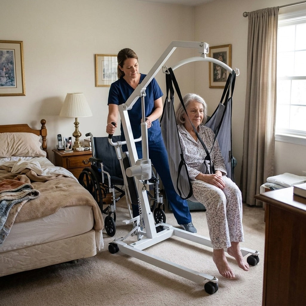 Electric Patient Hoist with Sling - in everyday life