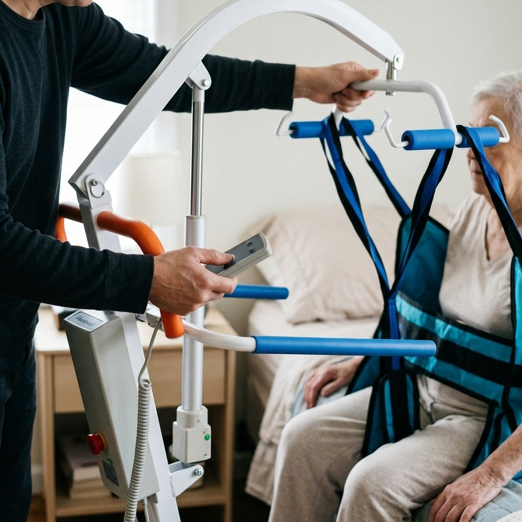 Electric Patient Lift Transfer Chair - in use
