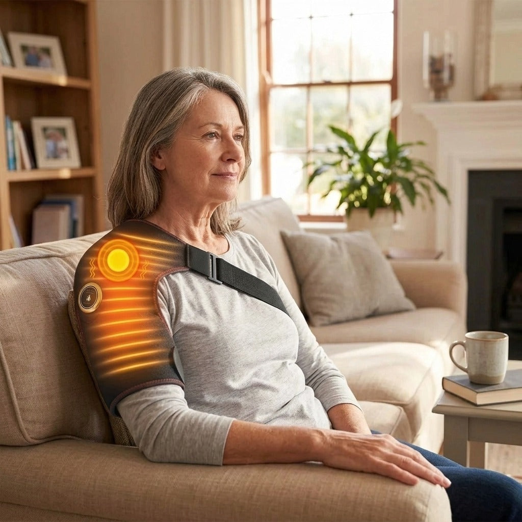 Electric Shoulder Massager Belt with Heat and Vibration - at home