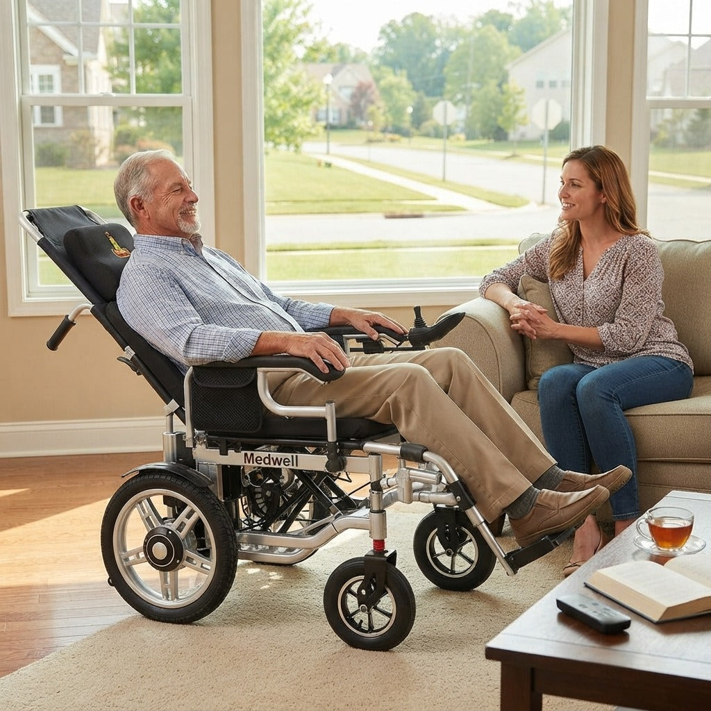 Electric Wheelchair with Reclining High Backrest - in everyday life