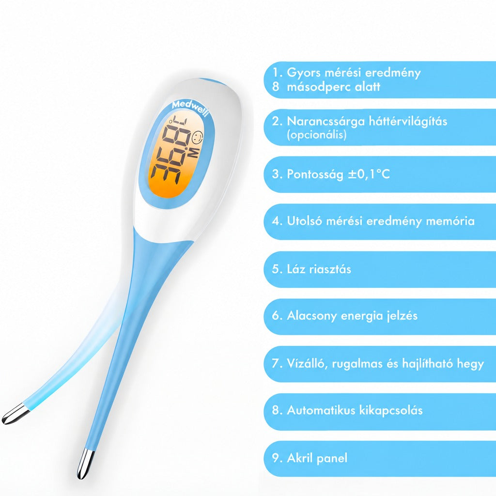 Elektronikus, puha végű hőmérő szájban vagy hónaljban való méréshez