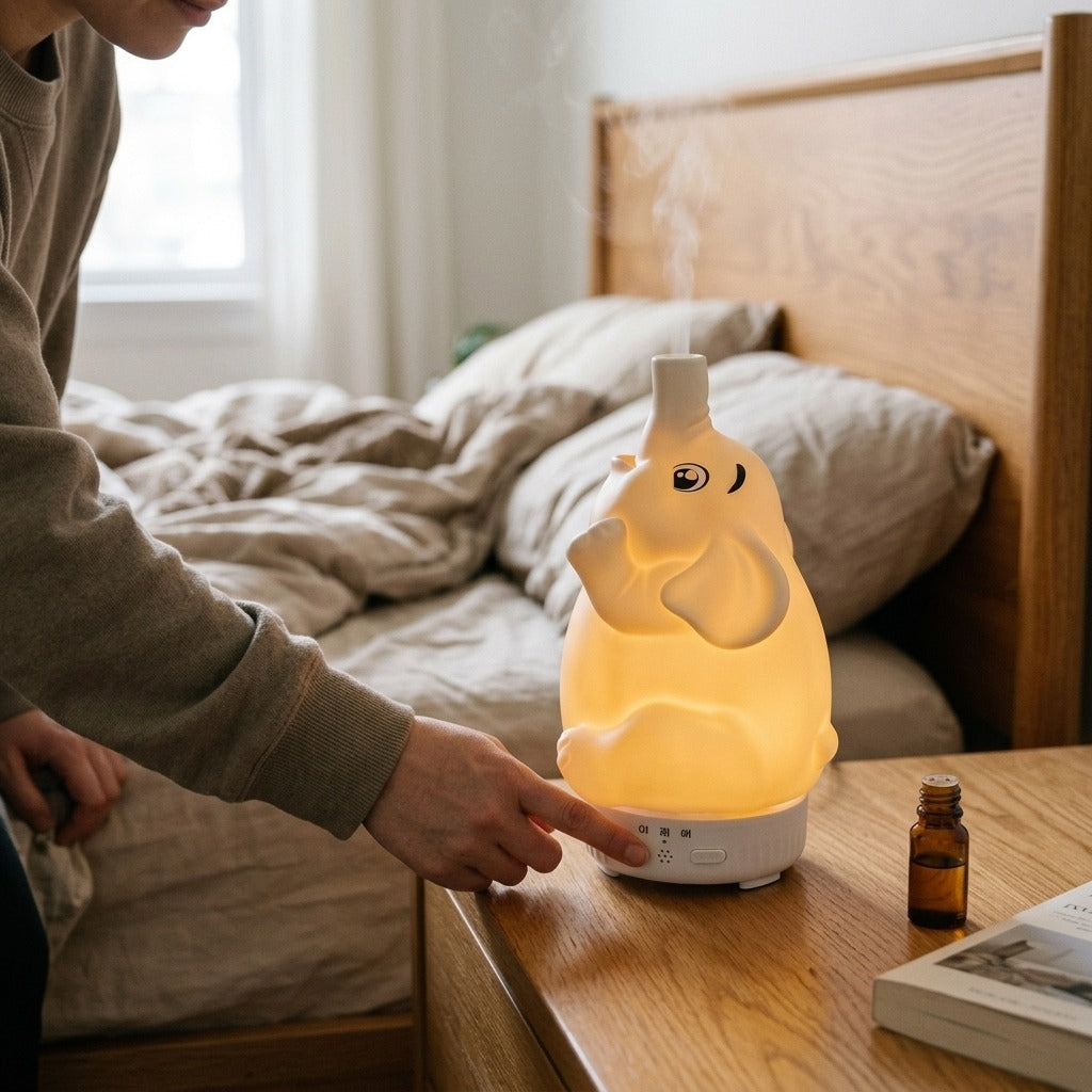 Elephant Aroma Diffuser with Mist and Night Light - in use