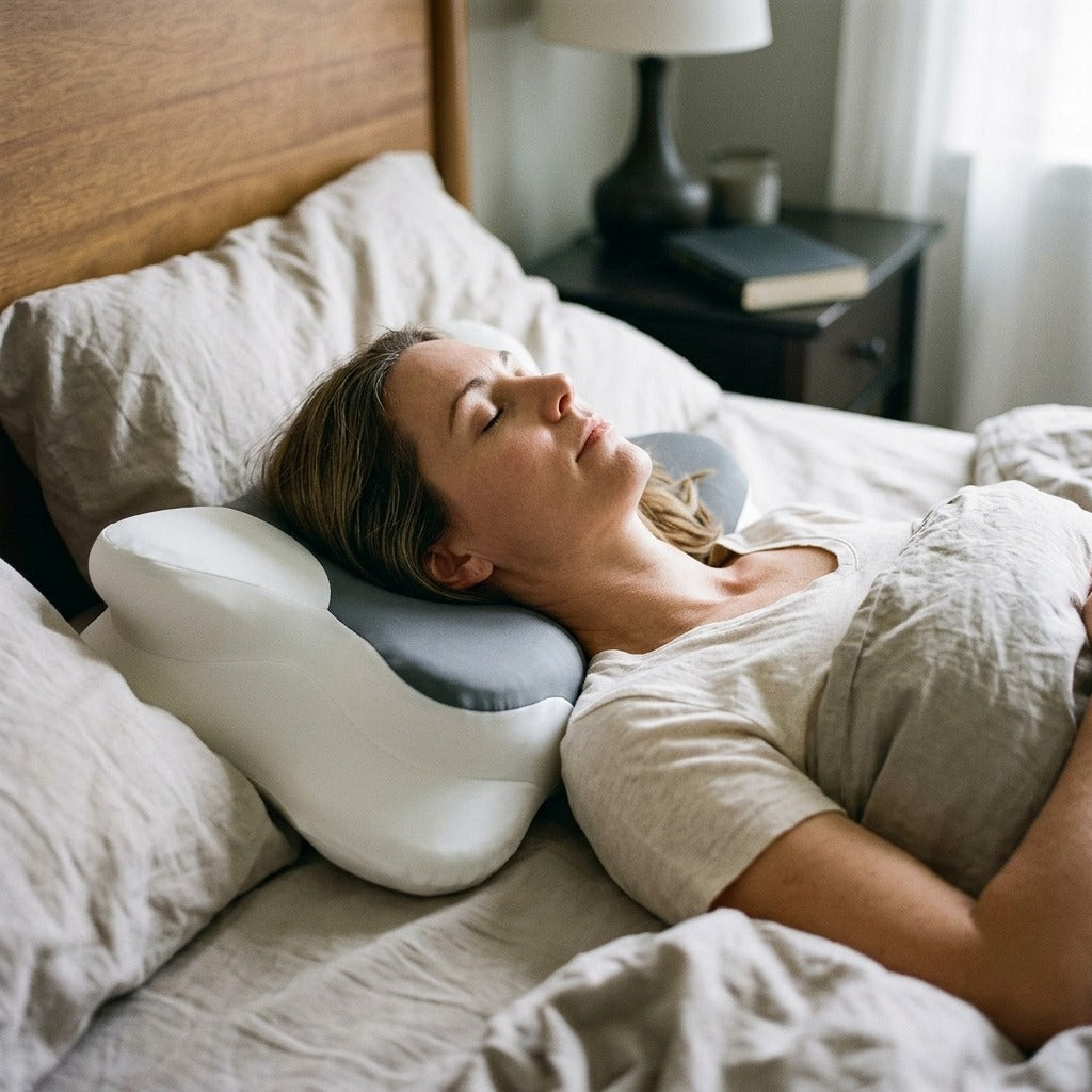 Ergonomic Cervical Memory Foam Pillow with 4-Zone Support - in use