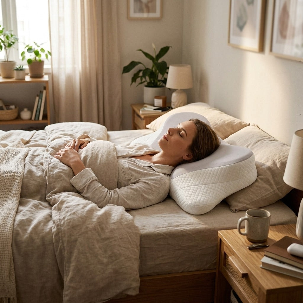 Ergonomic Memory Foam Bed Pillow with Cooling Pillowcase - at home