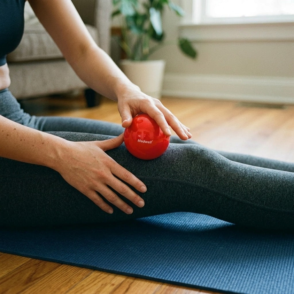Fascia Ball for Muscle Release, Smooth Pilates Ball in Several Colours - in use