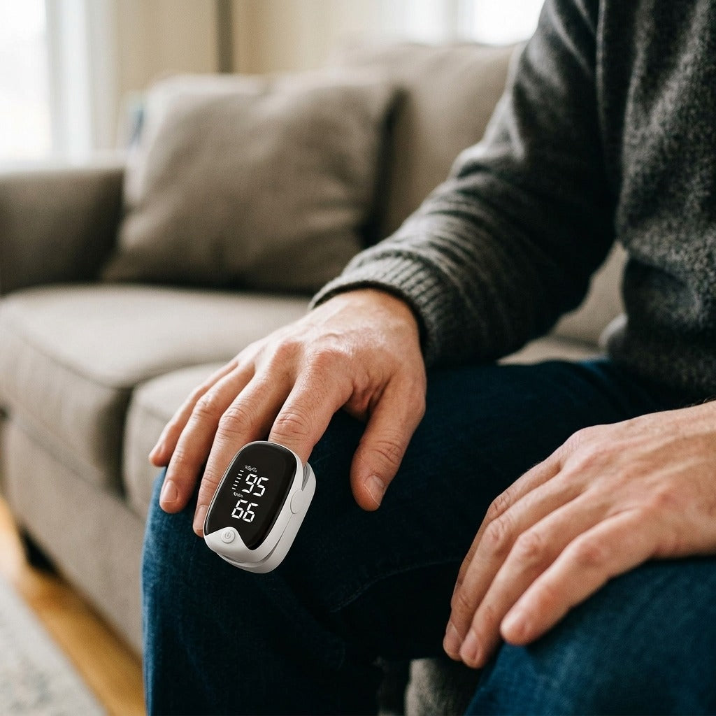 Fingertip Pulse Oximeter with OLED Display - in use