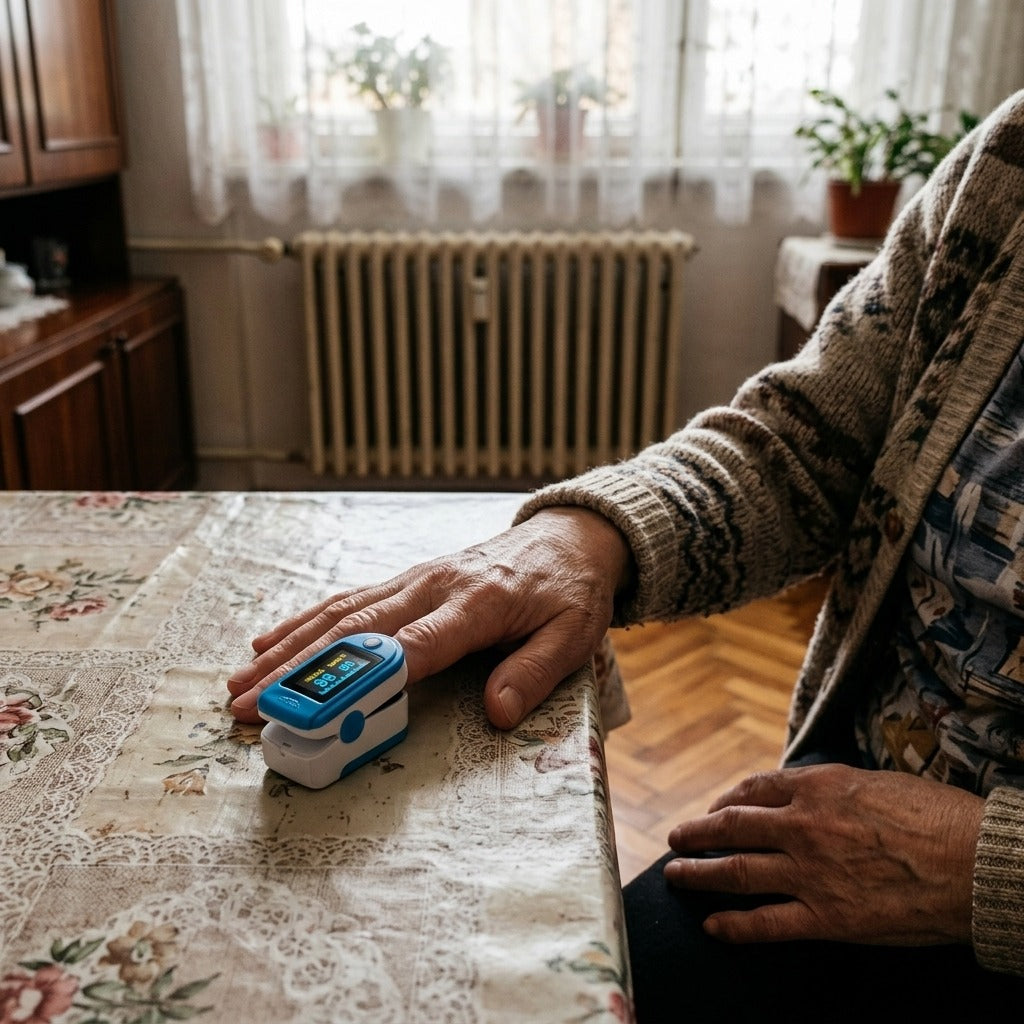Ujjbegyes pulzoximéter OLED-kijelzővel, SpO2- és pulzusméréssel - használat közben