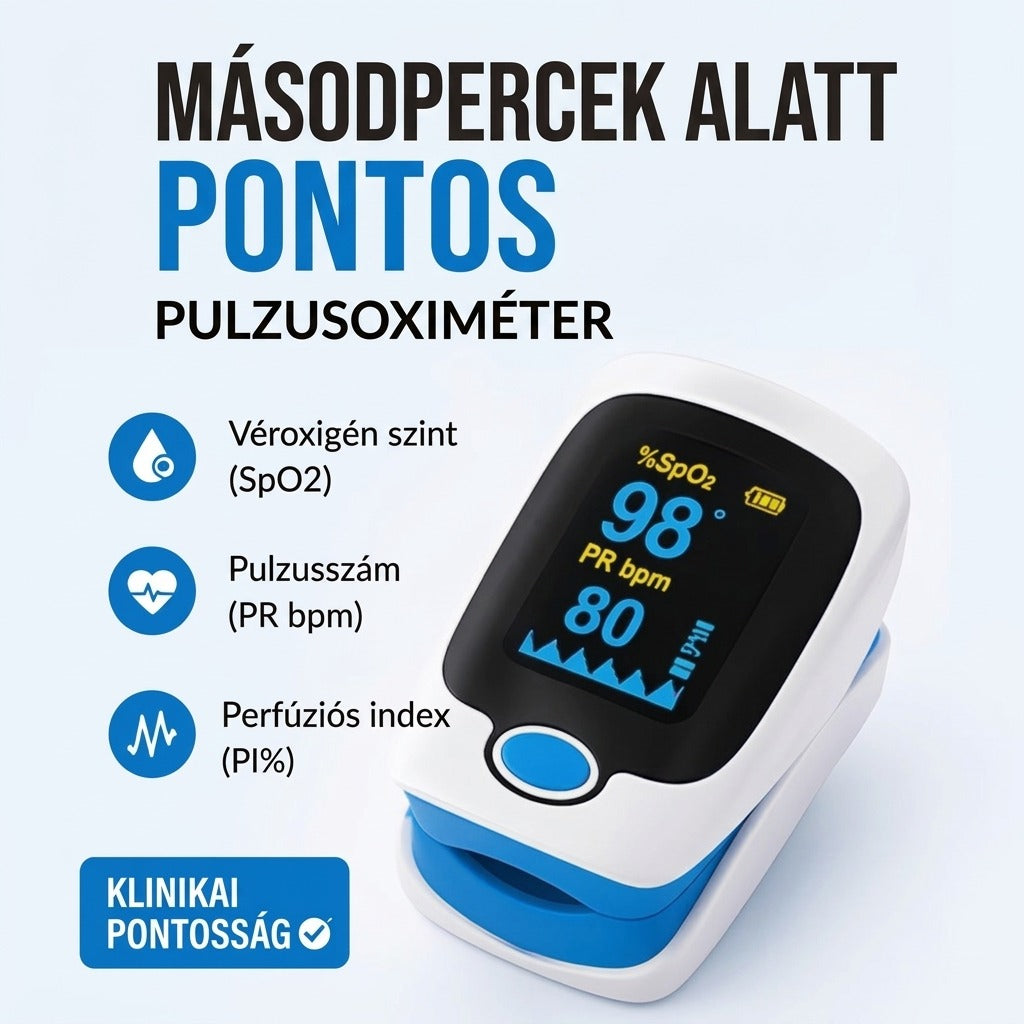 Ujjbegyes pulzoximéter OLED-kijelzővel, SpO2- és pulzusméréssel