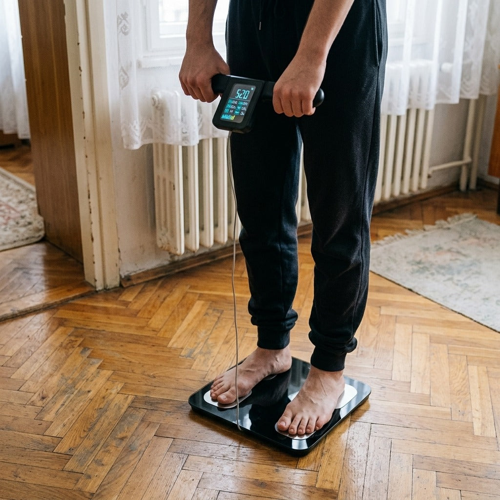 Medwell 8 elektródás testösszetétel-mérleg - használat közben