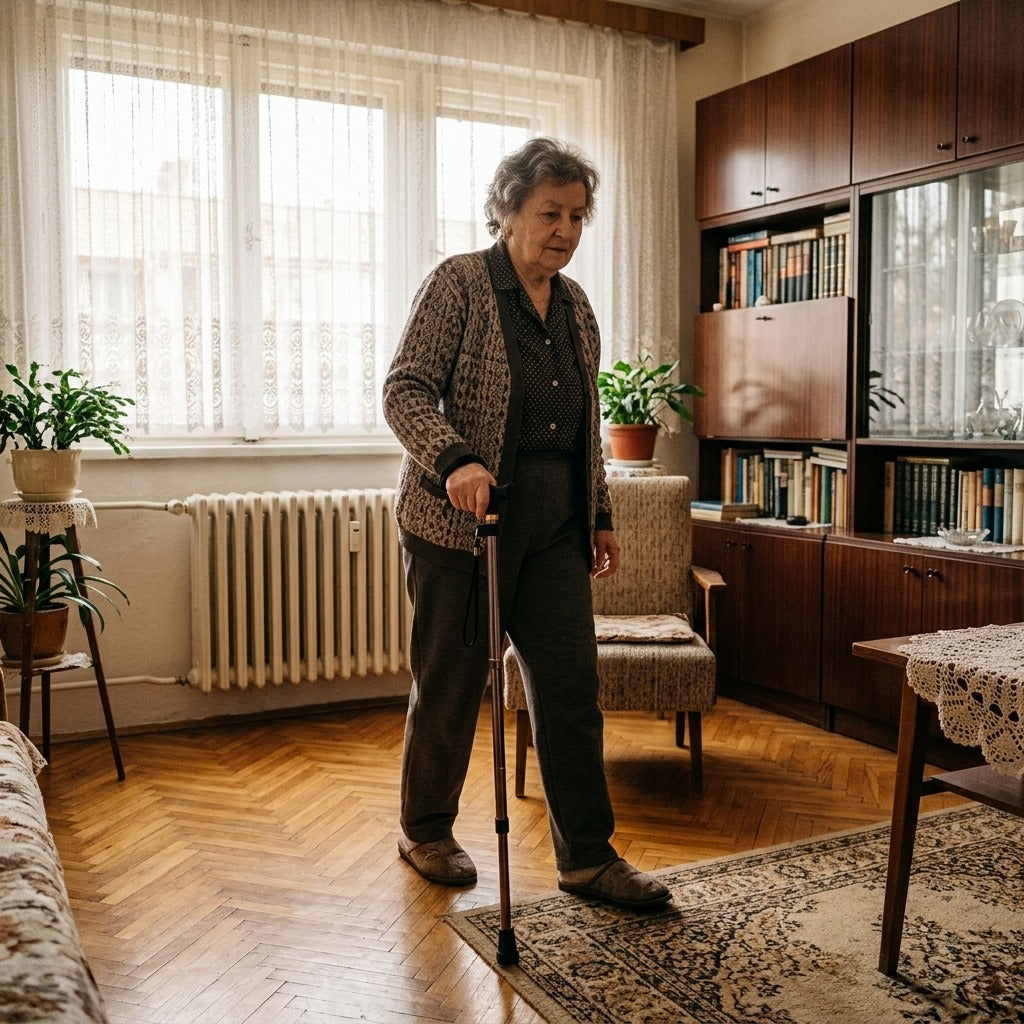 Összecsukható, állítható alumínium járóbot - otthon