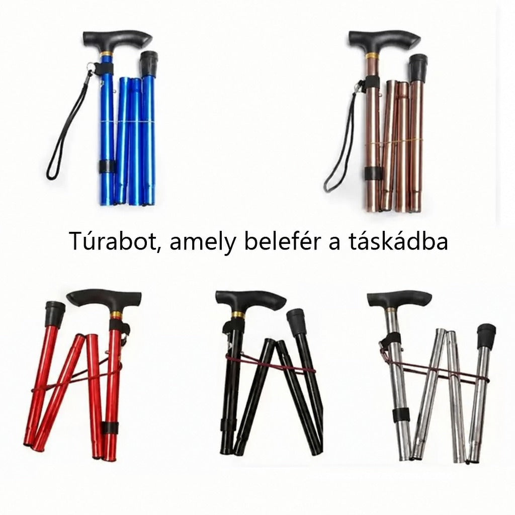 Összecsukható túrabotok különböző színekben.