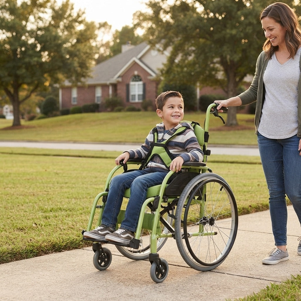 Foldable Aluminium Alloy Manual Wheelchair for Children - in everyday life