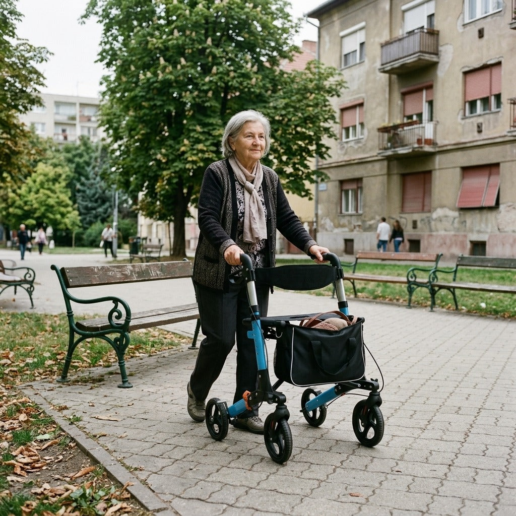 Összecsukható alumínium rollátor U-fékkel - a mindennapokban