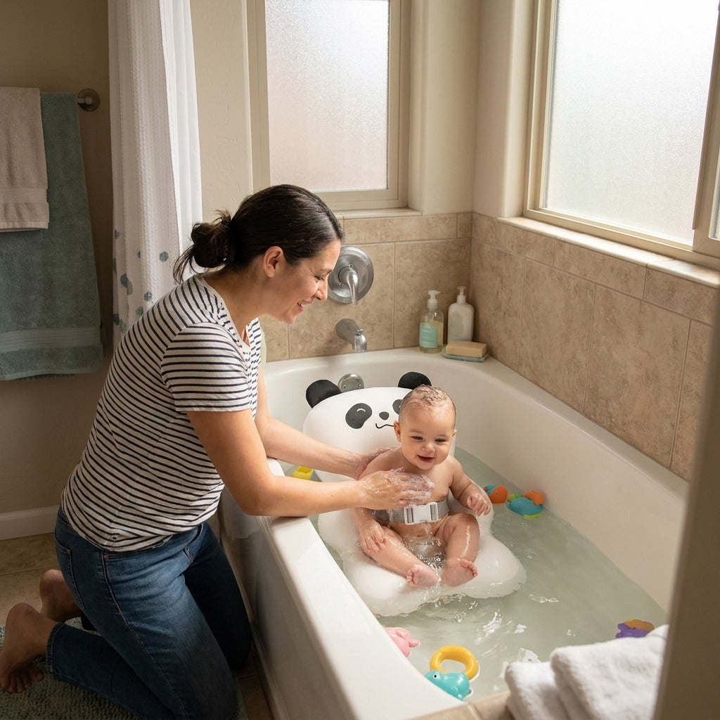 Foldable Baby Bath Seat with Adjustable Support - at home