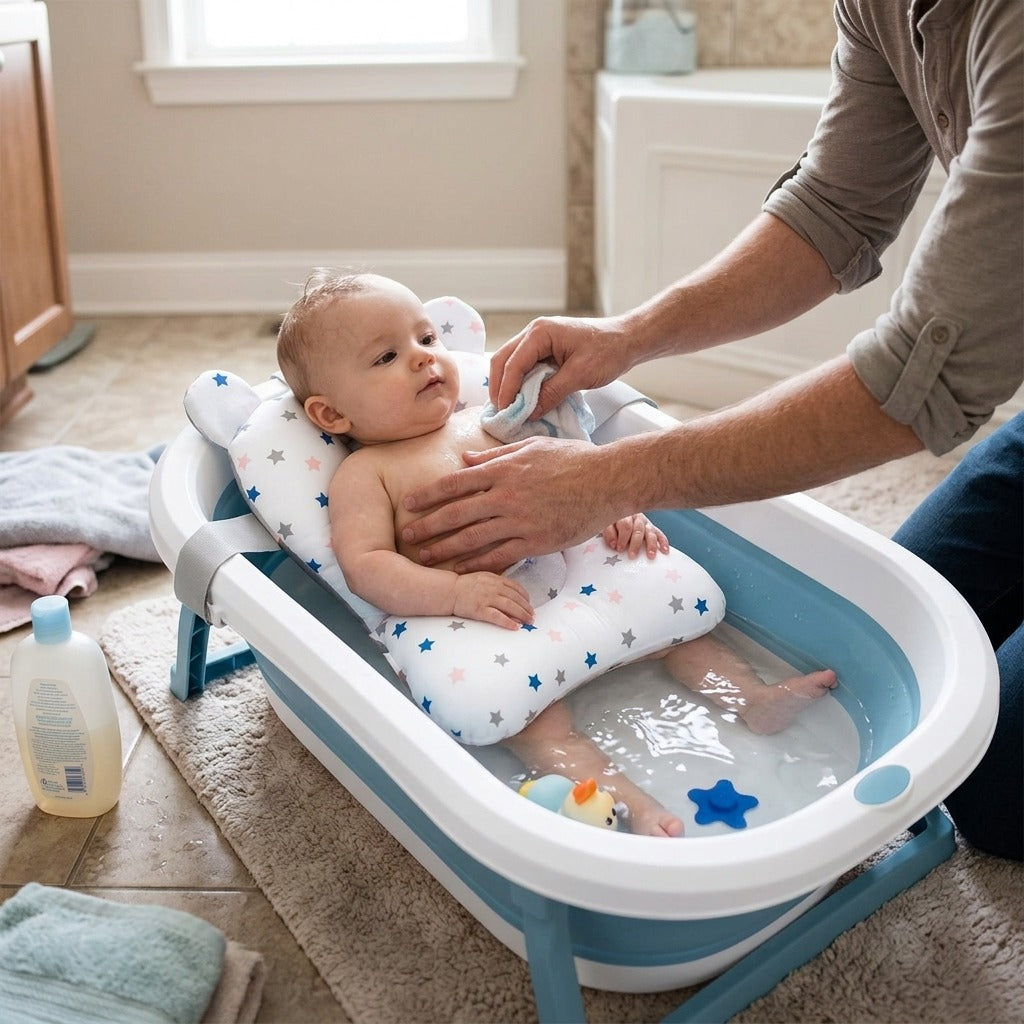 Foldable Baby Bathtub Support Pad - in use
