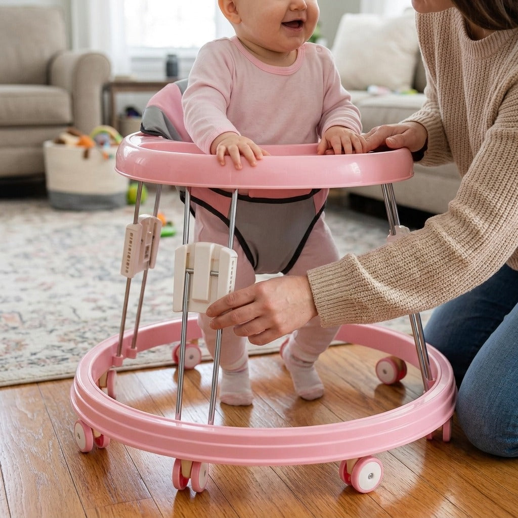 Foldable Baby Walker with Brake and 5 Height Settings - in use