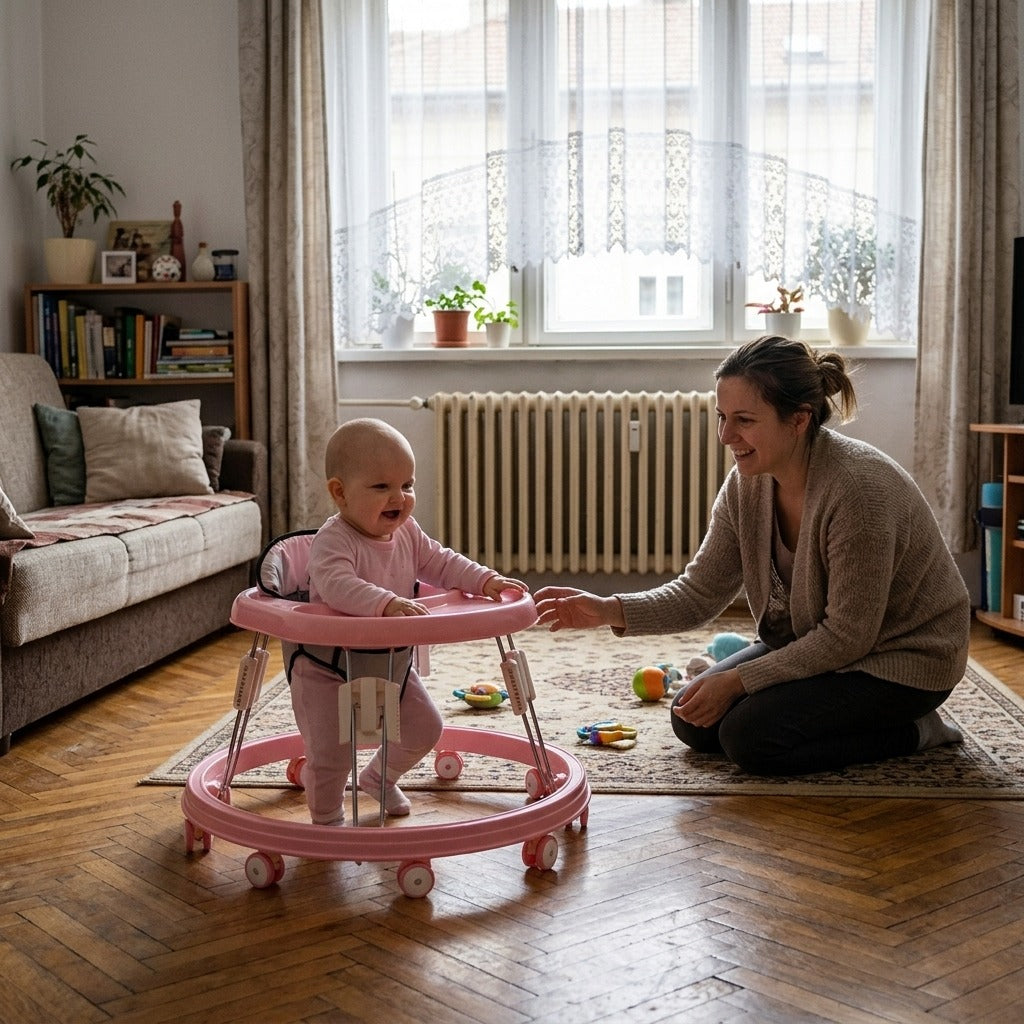 Összecsukható bébikomp fékkel, 5 magassági fokozattal - otthon
