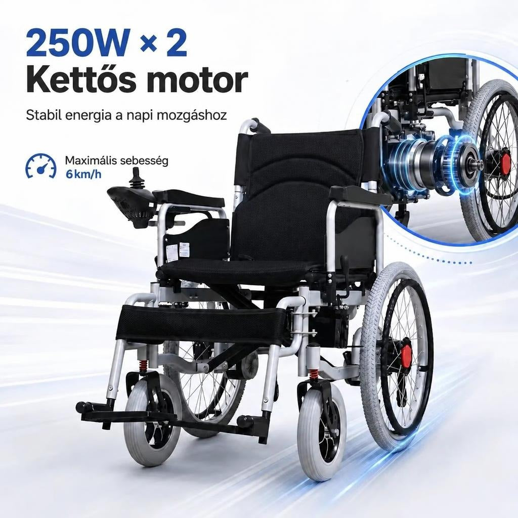 Összecsukható, kétmotoros elektromos kerekesszék