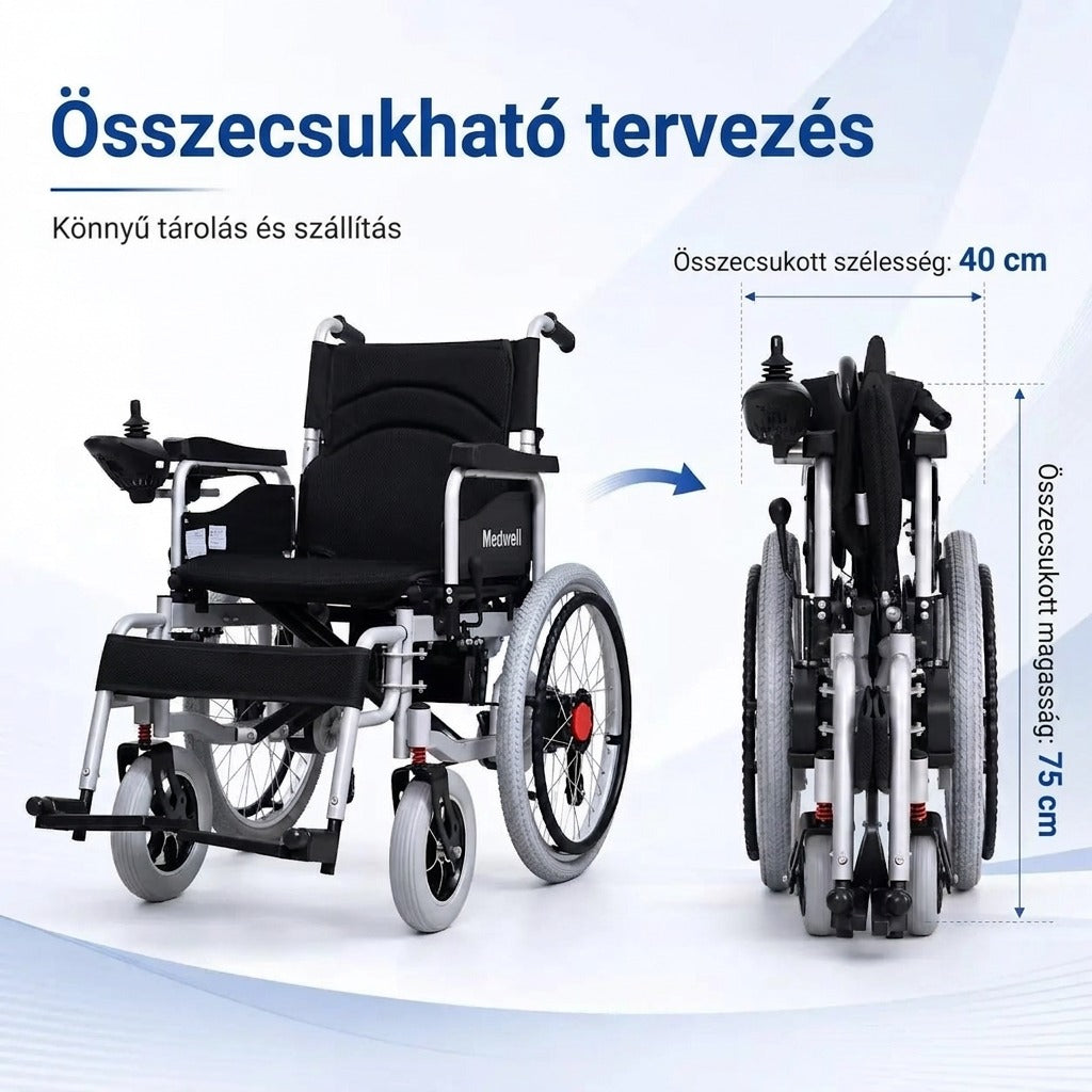 Összecsukható, kétmotoros elektromos kerekesszék