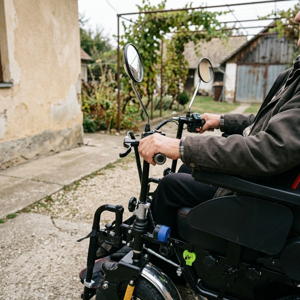 Összecsukható elektromos kerekesszék kültérre - használat közben