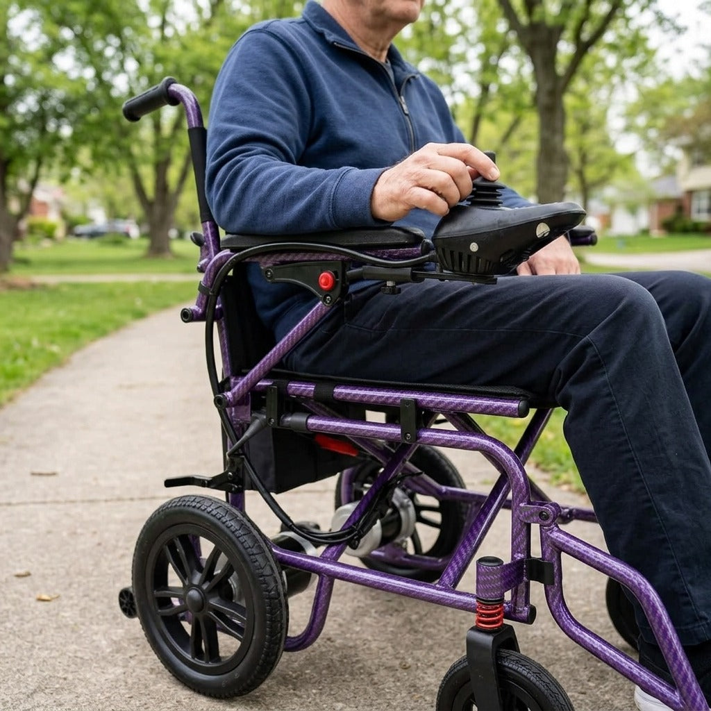 Foldable Electric Wheelchair with Joystick Control - in use