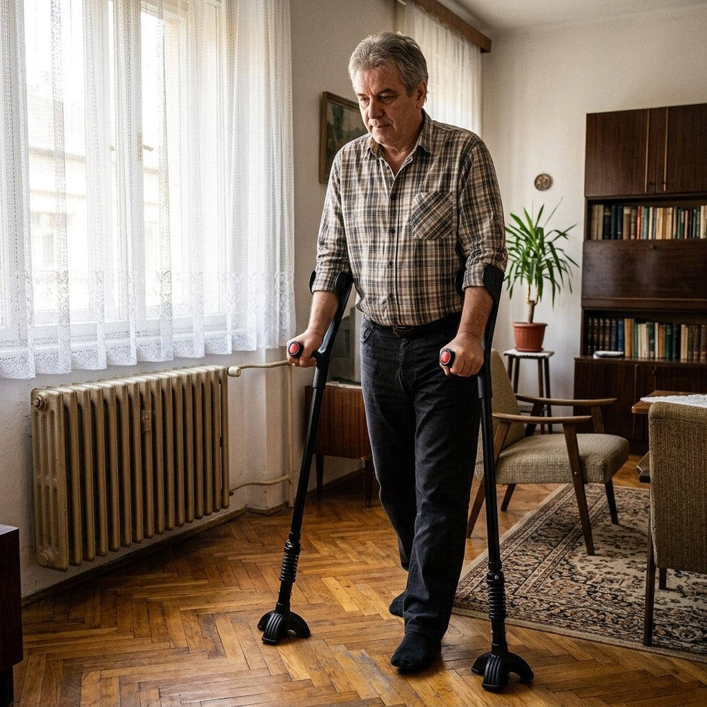 Összecsukható alkari mankó felnőtteknek, 150–185 cm - otthon