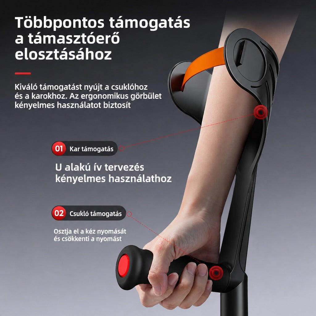 Összecsukható alkari mankó felnőtteknek, 150–185 cm