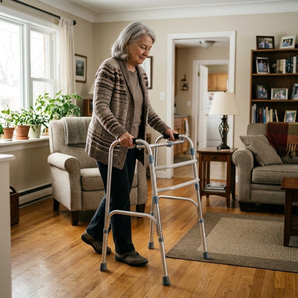 Foldable Four-Wheel Adjustable Walker - at home