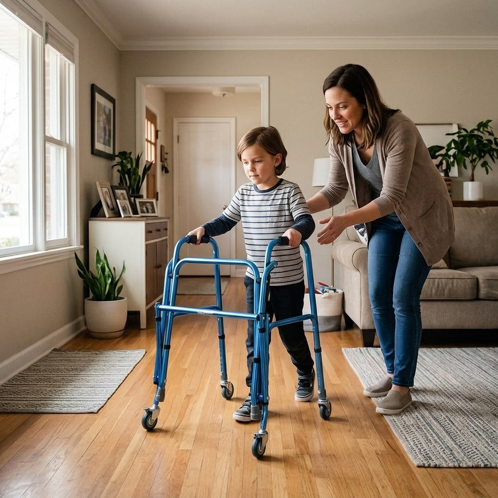 Foldable Four-Wheel Walker for Children - at home