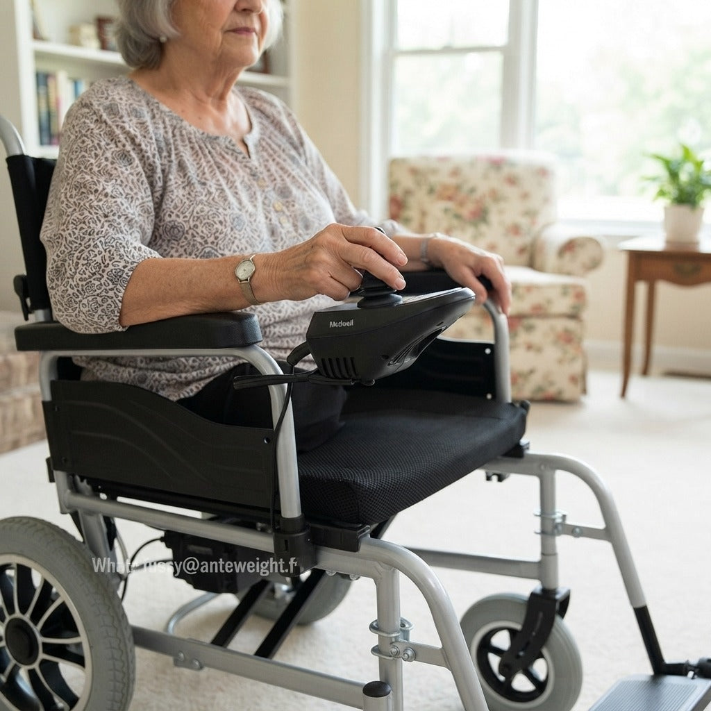 Foldable Lightweight Electric Wheelchair with Anti-Tilt Design - in use