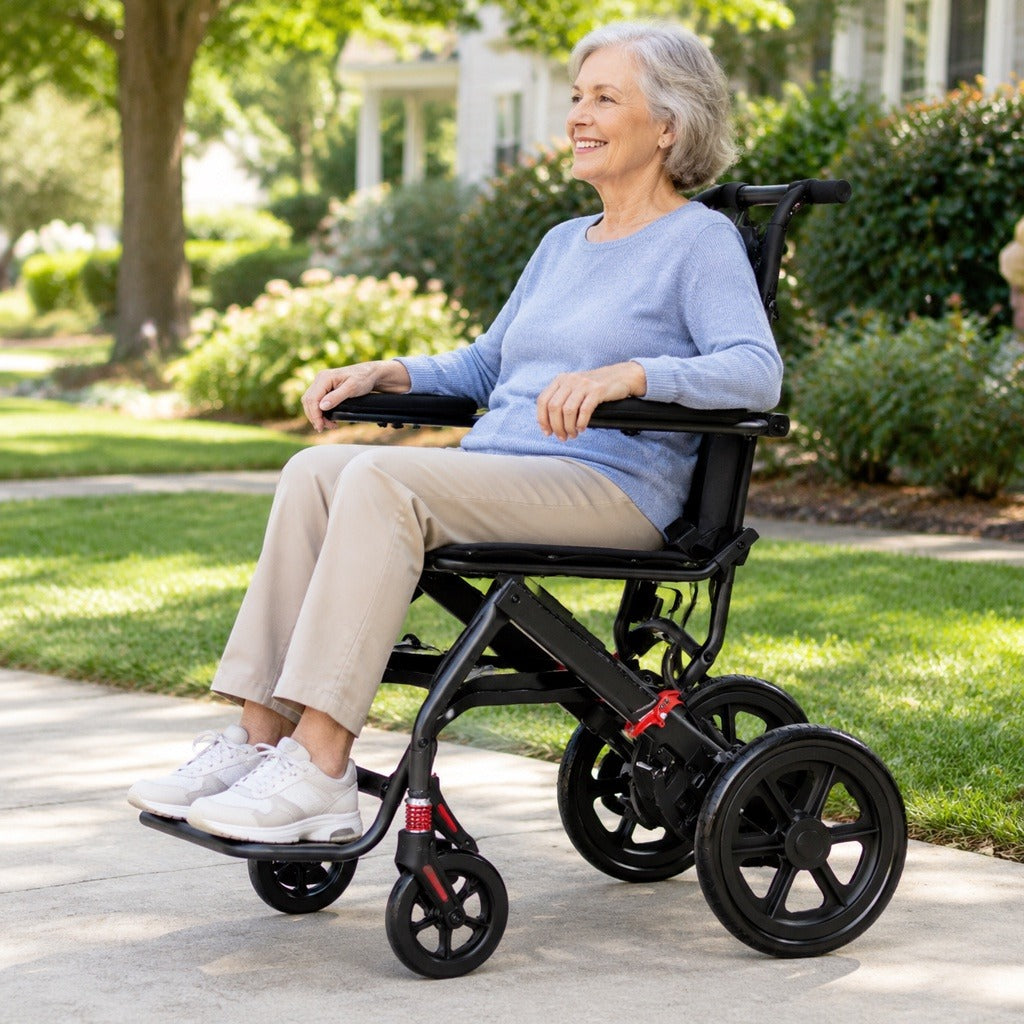 Foldable Manual Wheelchair with Armrests - in everyday life