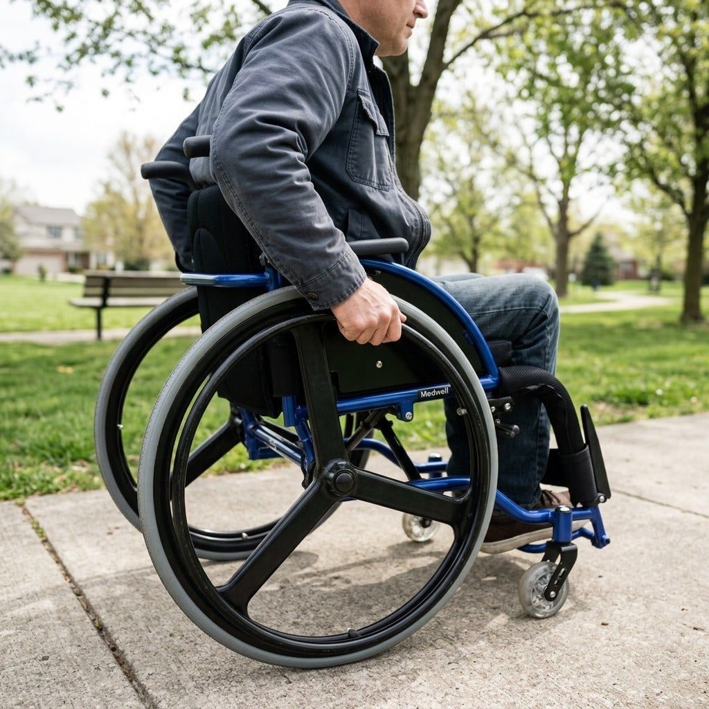 Foldable Manual Wheelchair with Quick-Release Wheels - in use