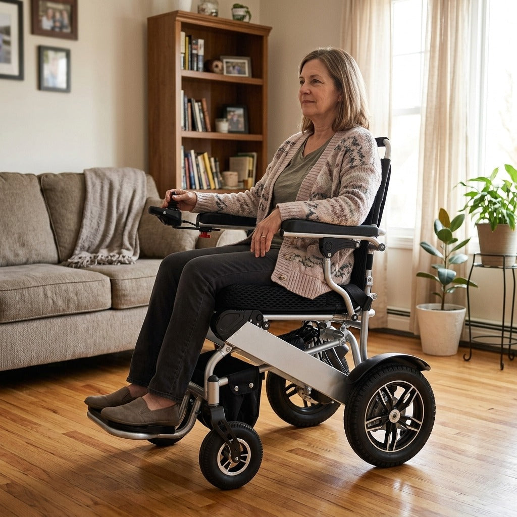 Foldable Non-Electric Wheelchair, 100 kg Capacity - at home