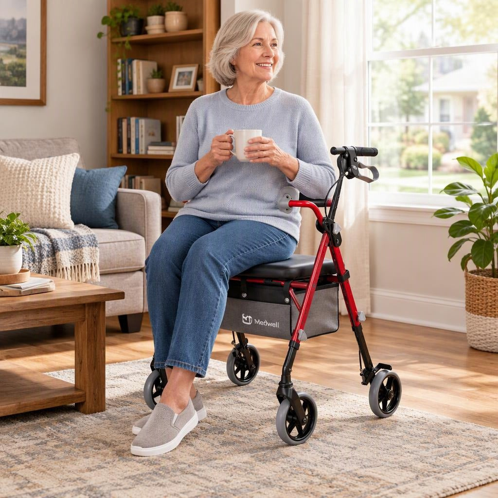 Foldable Rollator Walker with Seat and Backrest - at home