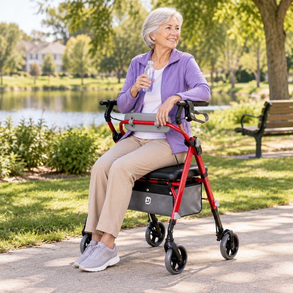 Foldable Rollator Walker with Seat and Backrest - in everyday life