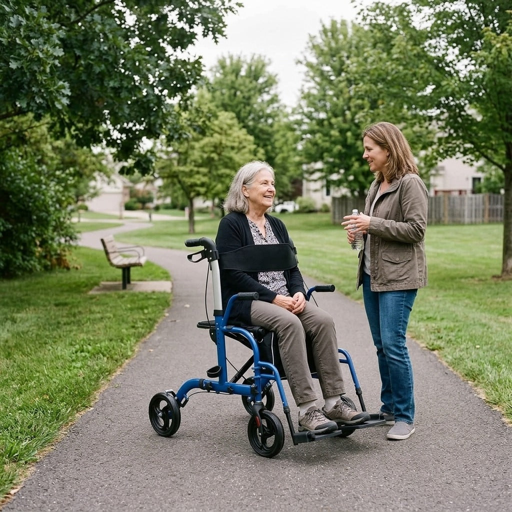 Foldable Rollator Walker with Seat and Backrest - in everyday life