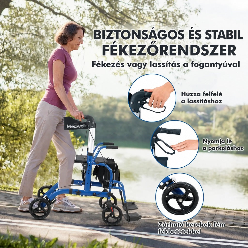 Összecsukható rollátor üléssel és háttámlával