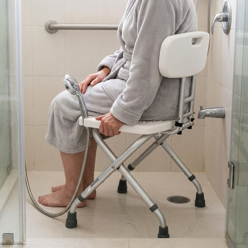 Foldable Shower Chair with Backrest - in use