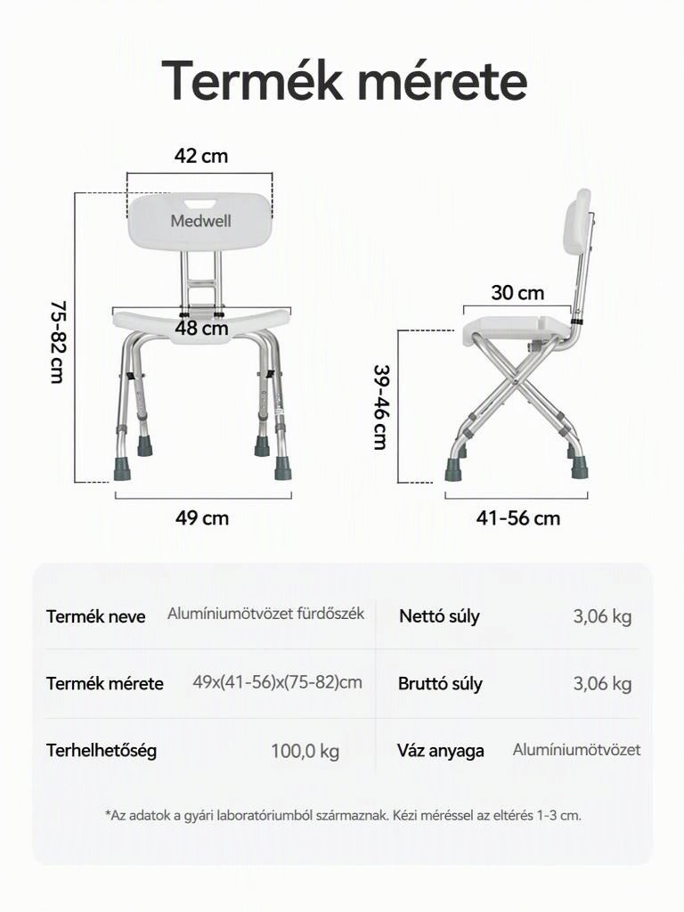 Összecsukható zuhanyszék háttámlával