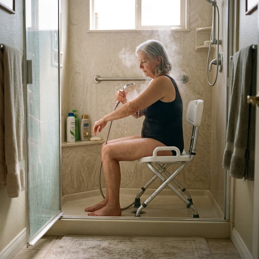 Foldable Shower Chair with Backrest - at home