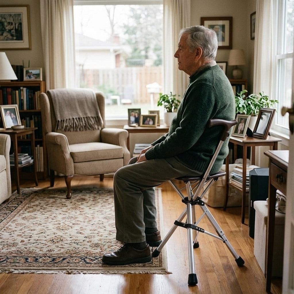 Foldable Walking Cane with Seat - at home