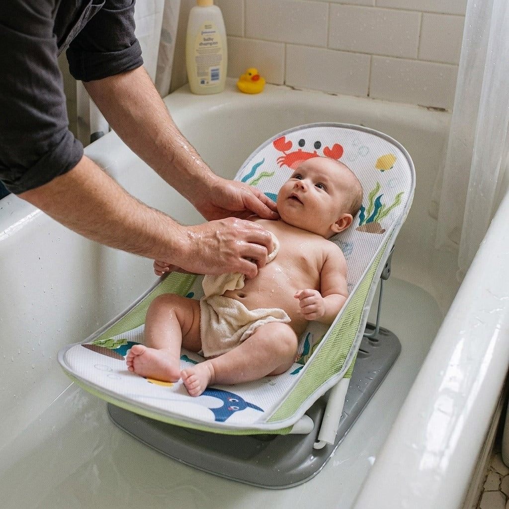 Foldaway Baby Bath Seat, 3 Positions - in use