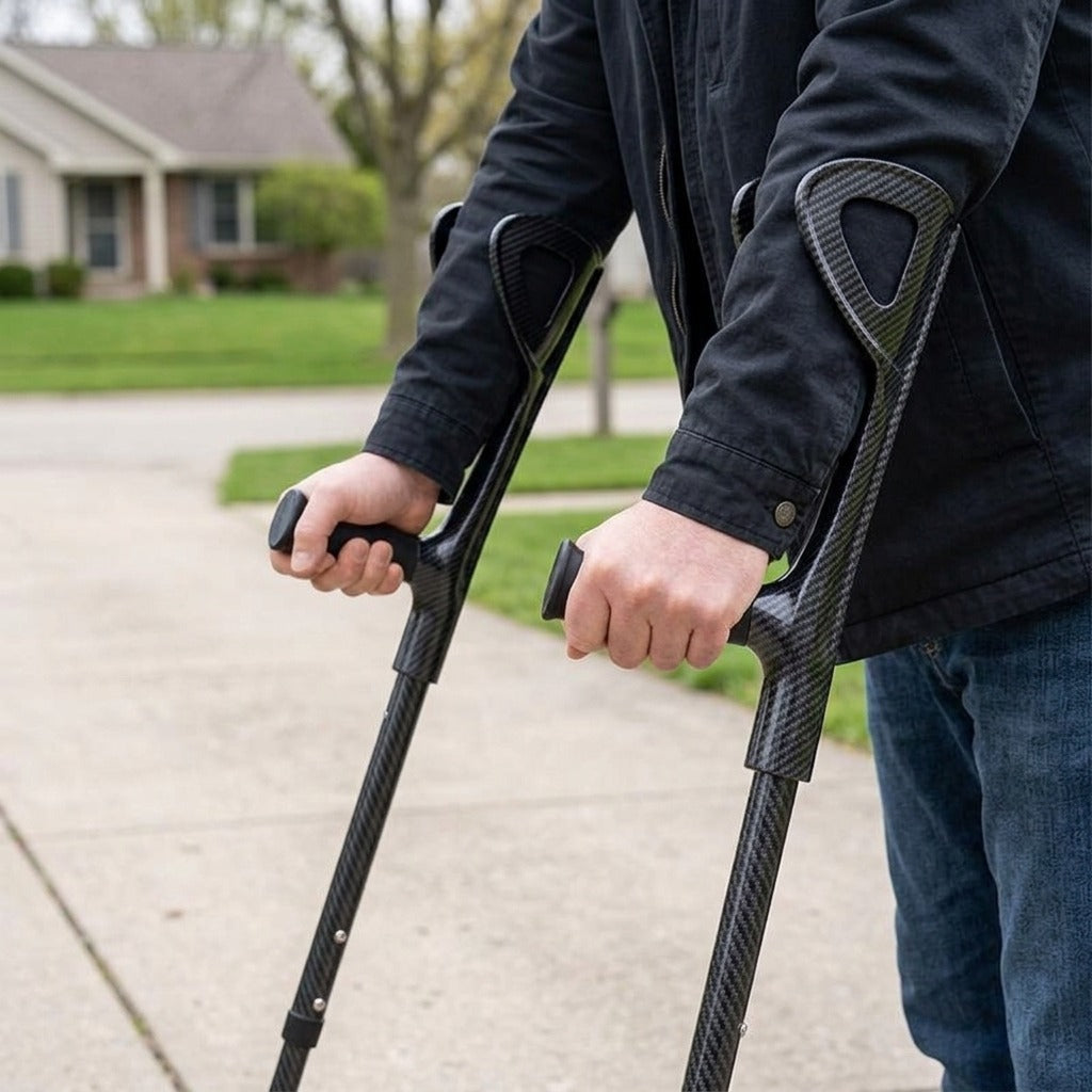 Folding Adjustable Forearm Crutches - in use